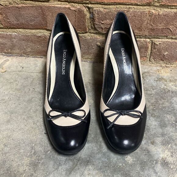 Enzo Angiolini Ea Heddie Black & Cream Leather Pumps Size 8 - Picture 6 of 11